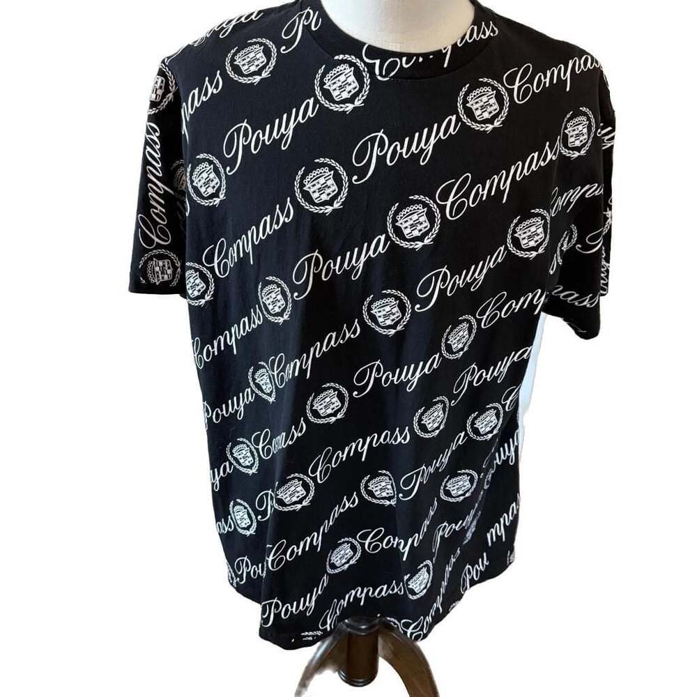 Pouya Compass All-Over Print T-Shirt Black & White Graphic Tee - XL